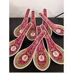 Vintage Chinese Mun Shou Soup Spoons x 8 - Jingdezhen Porcelain - Famille Rose