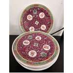 Vintage Chinese Mun Shou Small Plates x 6 -  Jingdezhen Porcelain - Famille Rose - 15.5 cm