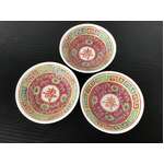 Vintage Jingdezhen Mun Shou Longevity Sunflower  Dipping Bowls x 3 - Famille Rose