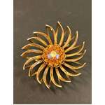 VINTAGE Sarah Coventry Brooch - Flower Gold & Amber Stones