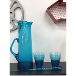 RETRO Blue Glass Jug & Glass Set & Stirrer