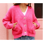 Chunky Knit Cardigan - Hot Pink- S/M