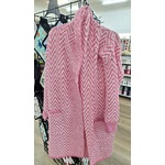 Long Pink & White Coat Cardigan - Acrylic Blend - Retro M/L