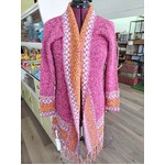 Long Pink Knit Tassel Coat - Acrylic Blend - Boho Retro S/M