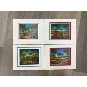 VINTAGE Pro Hart Prints - Lot of 4 - 15 x 12 cm - Mounted - Board & Paper