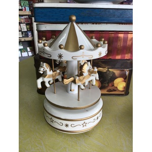 Wooden Musical Carousel - White & Gold 