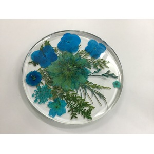 Round Resin Drinks Coaster w Real Flowers - Meadow Blue 