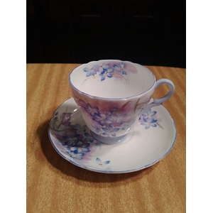 VINTAGE Shelley Bone China Tea Cup Duo - Blue Spray