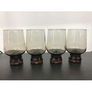 VINTAGE Crown Corning Kaaru Regis Smoked Brown Drinking Glasses - Lot of 4