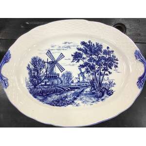 VINTAGE Blue & White Large Oval Platter - Made in Japan - Dutch Style - Windmills - 48 x 35.5 cm