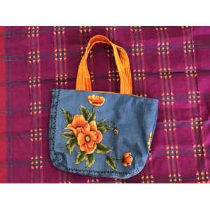 Orange Flower Tote Bag - Hand Made from Vintage Fabrics 