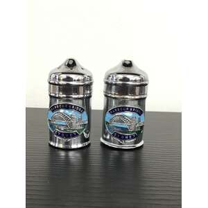 VINTAGE Souvenir Sydney Harbour Bridge Salt & Pepper Shakers - Silver Plate & Enamel 