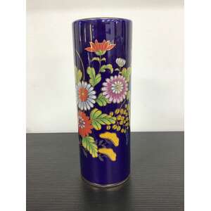 VINTAGE Cobalt Blue Cylinder Vase - Japan  - Floral - 16.5 cm Tall 