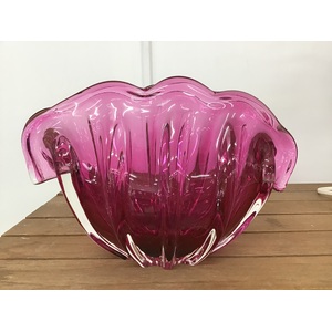 MID CENTURY Pink Art Glass Vase - Large Clamshell - Hand Blown - 2 kg