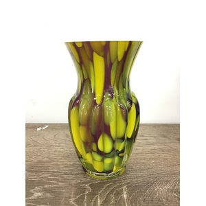 RETRO Ribbed Cased Glass Vase - Yellow Green 