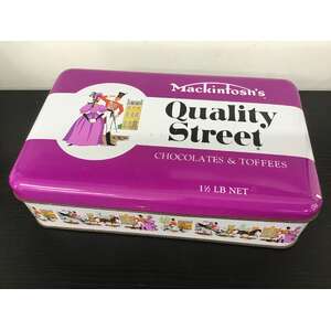 VINTAGE Mackintosh's Quality Street Tin - 1 1/2 Lb - Purple & White 