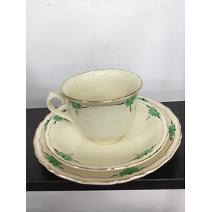 VINTAGE 1950's Burleigh Ware Cream & Green Tea Cup Trio