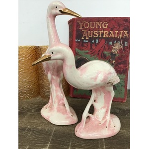 RETRO Pink Crane Ornaments x 2 - 28 cm Tall - Ceramic