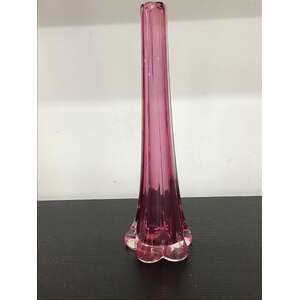 Art Glass Elephant Foot Vase - Pink & Clear - 25 cm Tall