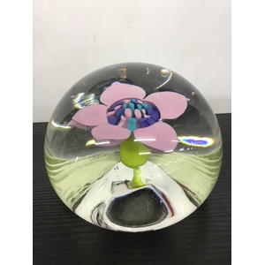 Art Glass Floral Paperweight - Signed KN