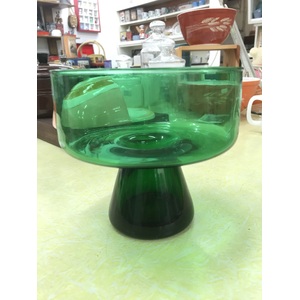 RETRO Emerald Green Glass Hollow Stem Pedestal Bowl