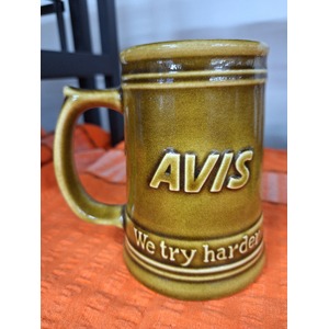 VINTAGE Elischer Beer Stein Mug - AVIS We Try Harder - Australia Advertising