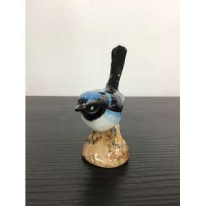 Ceramic Blue Wren - 5.5 cm Tall - Hand Painted 