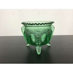 VINTAGE Dengenhart Emerald Green Glass Toothpick Holder - Footed 