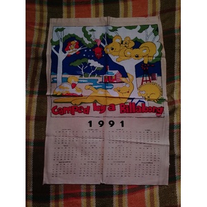 VINTAGE 1991 Calendar Tea Towel - Camped By A Billabong