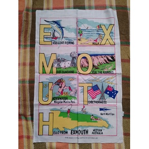 VINTAGE Souvenir Tea Towel - Exmouth Western Australia - Cotton