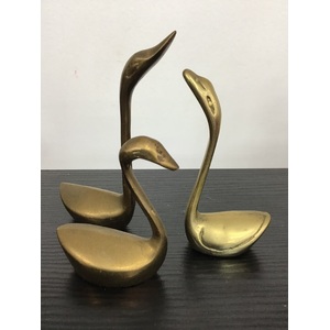 VINTAGE Brass Swans - Lot of 3 - Miniature 