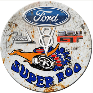 Ford Super Roo V8  Falcon - Round Tin Sign - 30 cm