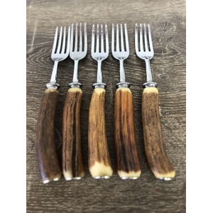 VINTAGE Stag/Antler Handle Steak Forks x 5 - Genuine 