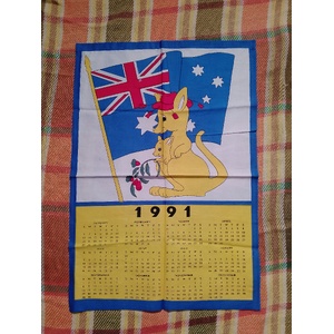 VINTAGE 1991 CalendarTea Towel - Kangaroo & Joey