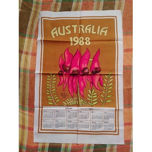 VINTAGE 1988 Calander Tea Towel - Sturt Desert Pea Australia 