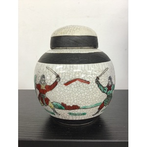 ANTIQUE Chinese Warrior Crackle Glaze Ginger Jar - Signed