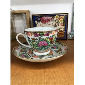 VINTAGE Chinese Famille Rose Tea Cup Duo