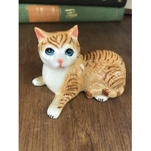 Ceramic Cat Ornament - Laying Down - Tabby - 5 cm