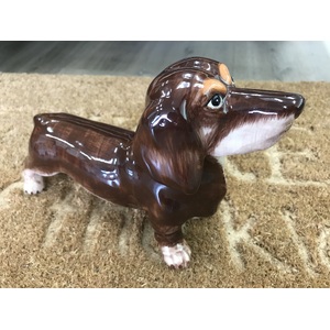 Dachshund Sausage Dog Money Box - Ceramic - Dark Tan - Hand Painted - 16 cm Tall