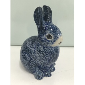 Ceramic Bunny Rabbit Ornament - Sitting - Blue - 10 cm