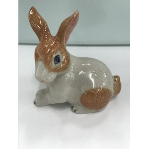 Ceramic Bunny Rabbit Ornament - Sitting - Brown & White - 7.5 cm