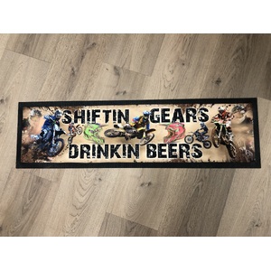 Dirt Bike Bar Runner Mat - Shiftin Gears Drinkin Beers - 90 cm Long