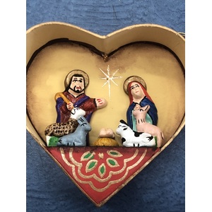 Christmas Nativity Diorama Ornament - Fair Trade - Red Heart