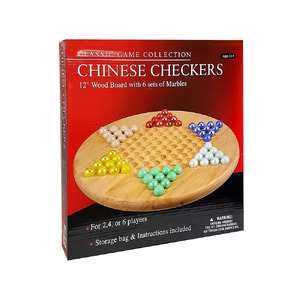 Traditional Chinese Checkers - Wooden Board - Glass Marbles 