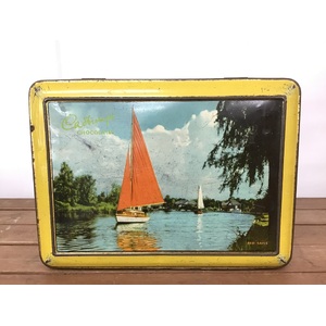 VINTAGE Cadbury Red Sails 2Lb Chocolate Tin - Hinged Lid - Yacht 