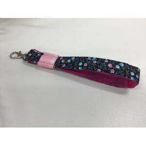 Handmade Wrist Lanyard - Blue Floral & Pink Fabrics 