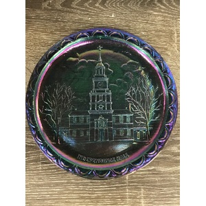 1976 Indiana Independence Hall Carnival Glass Plate - Blue 