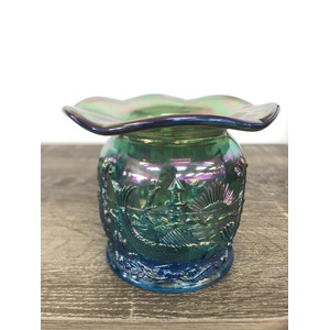 FENTON Sapphire Blue Carnival Glass Seacoast Spittoon 1985 - Limited Edition Club Souvenir