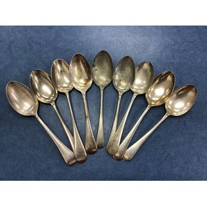 ANTIQUE Silver Plate Rattail Dessert Spoons - Mixed Lot of 9