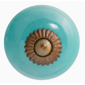 Round Ceramic Drawer Knob - Turquoise - Individual